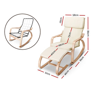 Wooden Rocking Armchair with Foot Stool - Beige
