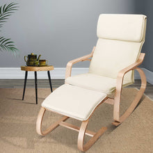 Load image into Gallery viewer, Wooden Rocking Armchair with Foot Stool - Beige
