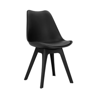 4x Retro Padded Chairs - PU Leather - Black