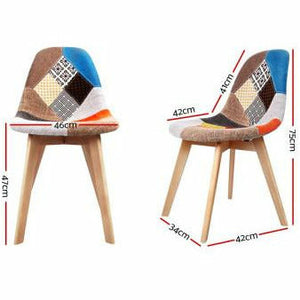 2x Retro Beech Chairs - Fabric - Multi Colour