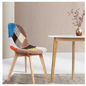 2x Retro Beech Chairs - Fabric - Multi Colour
