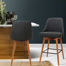 Load image into Gallery viewer, 2x Chair Stools - Wood - Fabric - Swivel - 2 Colours - Charcoal, Light Grey