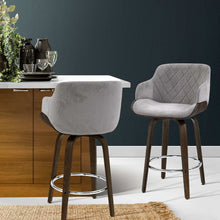 Load image into Gallery viewer, Chair Stool - Velvet/Wood - Swivel - Grey