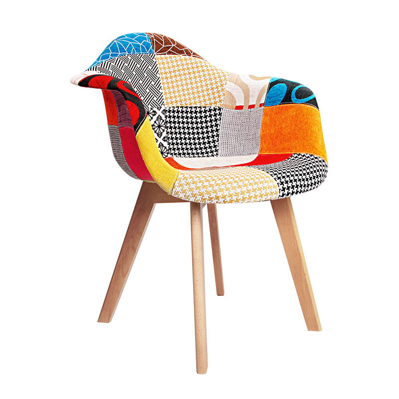 2x Armchairs - Wood/Beech Legs & Fabric - Multi Colour