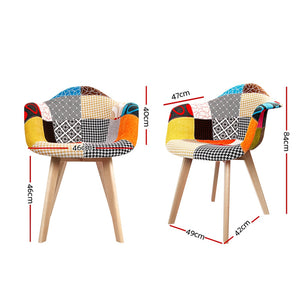 2x Armchairs - Wood/Beech Legs & Fabric - Multi Colour