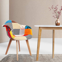 Load image into Gallery viewer, 2x Armchairs - Wood/Beech Legs & Fabric - Multi Colour