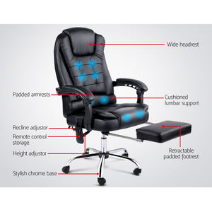 Massage Chair - 8 Massage Points - 5 Vibration Modes - 3 Timer Settings - 4 Intensity Levels - Reclining - Black