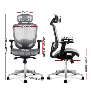 Office, Computer or Gaming Chair - Reclining Mesh Net Seating - Grey