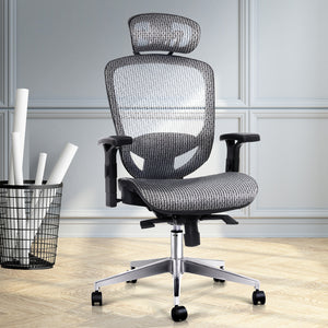 Office, Computer or Gaming Chair - Reclining Mesh Net Seating - Grey