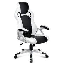 Load image into Gallery viewer, PU Leather Racing Style Office Desk Chair - Black &White