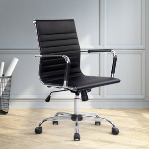 Office Chair - Eames Replica - Executive Mid Back Seating - PU Leather - Black