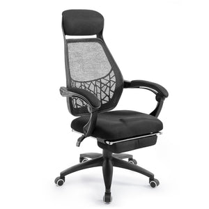 Office Chair - Gaming Chair - Retractable Footrest - Recliner - Rotatable - Black