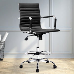 Office Chair - Mesh Drafting Stool - Gas Lift/Swivel - Armrest - Black