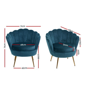 Waiting Room Armchair - Lounge Chair - Accent Retro - Shell Velvet - Navy