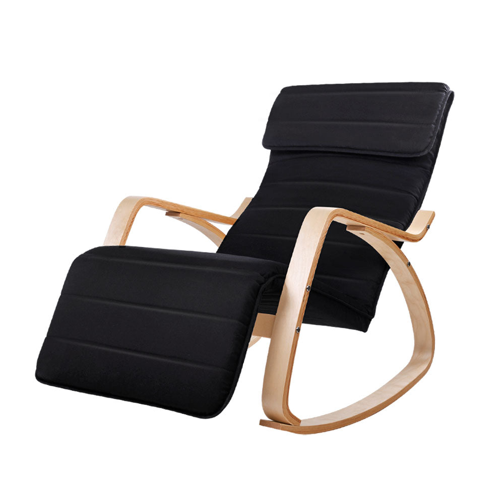 Rocking Armchair with Adjustable Footrest - Washable Fabric - 3 Colours (Black, Charcoal & Beige)