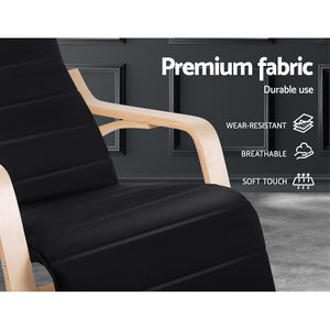 Rocking Armchair with Adjustable Footrest - Washable Fabric - 3 Colours (Black, Charcoal & Beige)