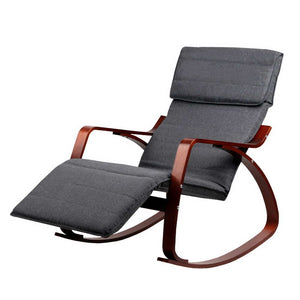 Rocking Armchair with Adjustable Footrest - Washable Fabric - 3 Colours (Black, Charcoal & Beige)