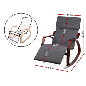 Rocking Armchair with Adjustable Footrest - Washable Fabric - 3 Colours (Black, Charcoal & Beige)