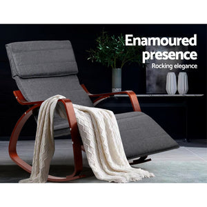 Rocking Armchair with Adjustable Footrest - Washable Fabric - 3 Colours (Black, Charcoal & Beige)