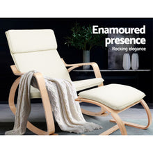 Load image into Gallery viewer, Wooden Rocking Armchair with Foot Stool - Beige
