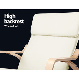 Wooden Rocking Armchair with Foot Stool - Beige