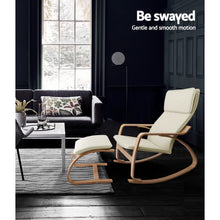Load image into Gallery viewer, Wooden Rocking Armchair with Foot Stool - Beige

