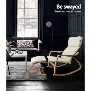 Wooden Rocking Armchair with Foot Stool - Beige
