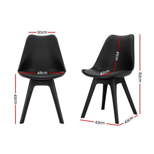 4x Retro Padded Chairs - PU Leather - Black
