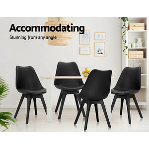4x Retro Padded Chairs - PU Leather - Black