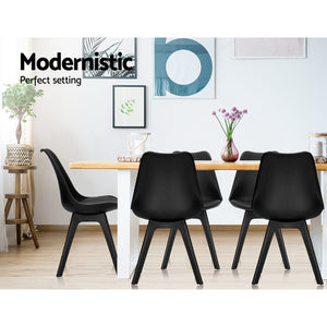 4x Retro Padded Chairs - PU Leather - Black