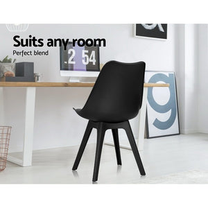 4x Retro Padded Chairs - PU Leather - Black