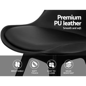 4x Retro Padded Chairs - PU Leather - Black