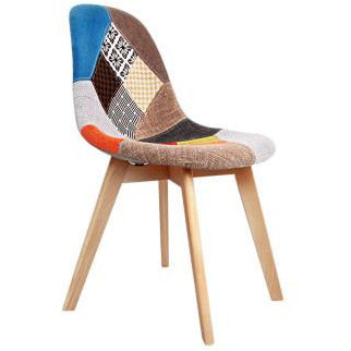2x Retro Beech Chairs - Fabric - Multi Colour