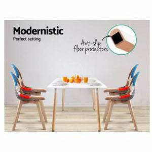 2x Retro Beech Chairs - Fabric - Multi Colour