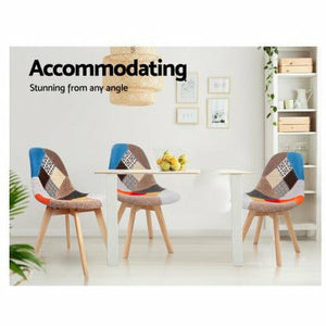 2x Retro Beech Chairs - Fabric - Multi Colour