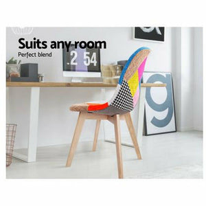 2x Retro Beech Chairs - Fabric - Multi Colour
