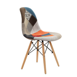 4x Retro Beech Chairs - Fabric - Multi Colour