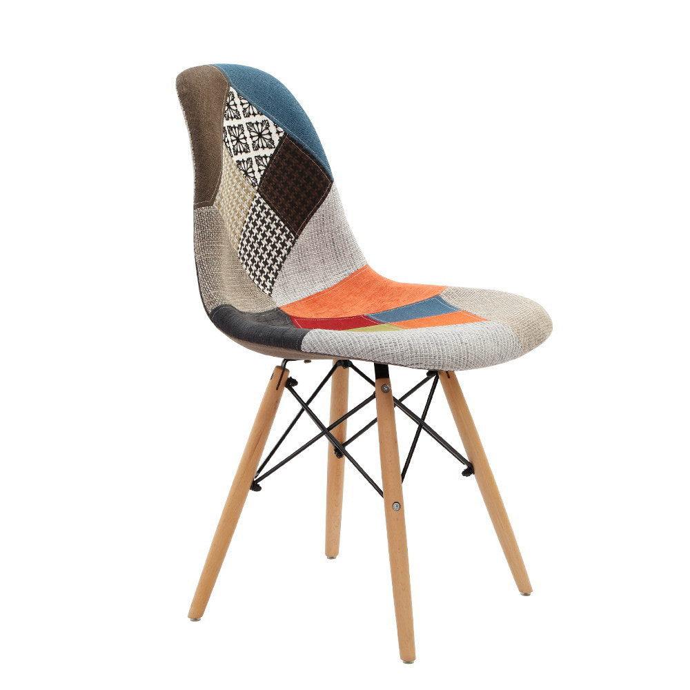 4x Retro Beech Chairs - Fabric - Multi Colour
