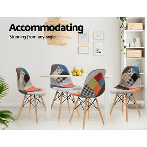 4x Retro Beech Chairs - Fabric - Multi Colour
