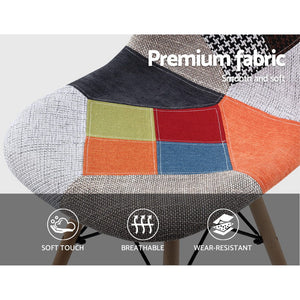 4x Retro Beech Chairs - Fabric - Multi Colour