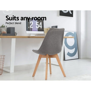 2x Waiting Room Chairs - Retro - Beech - Fabric - Light Grey