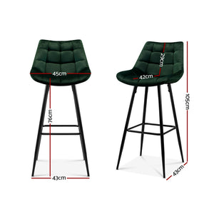 2x Plush Chair Stools - Velvet/Metal - 2 Colours - Green, Grey