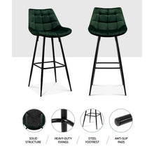 Load image into Gallery viewer, 2x Plush Chair Stools - Velvet/Metal - 2 Colours - Green, Grey
