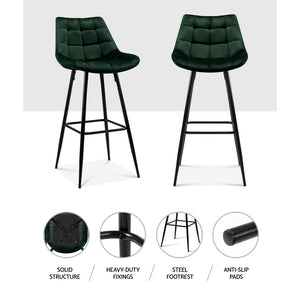 2x Plush Chair Stools - Velvet/Metal - 2 Colours - Green, Grey