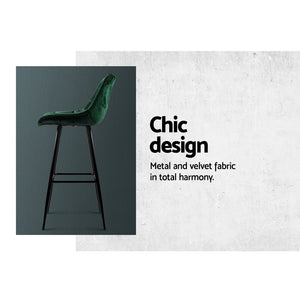 2x Plush Chair Stools - Velvet/Metal - 2 Colours - Green, Grey