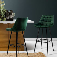 Load image into Gallery viewer, 2x Plush Chair Stools - Velvet/Metal - 2 Colours - Green, Grey

