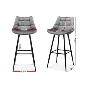 2x Plush Chair Stools - Velvet/Metal - 2 Colours - Green, Grey