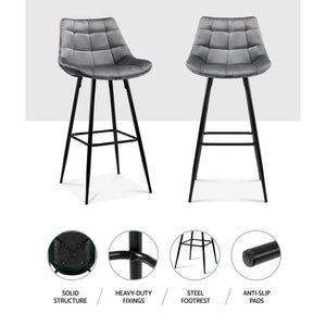 2x Plush Chair Stools - Velvet/Metal - 2 Colours - Green, Grey