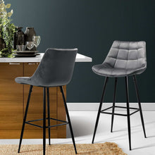 Load image into Gallery viewer, 2x Plush Chair Stools - Velvet/Metal - 2 Colours - Green, Grey
