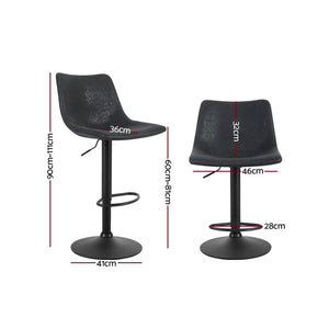 2x Chair Stools - Classic Vintage Leather - Gas Lift/Swivel - Brown, Black